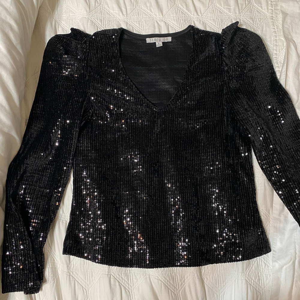 Black Elegant Sequence Blouse And Pencil Skirt - … - image 3